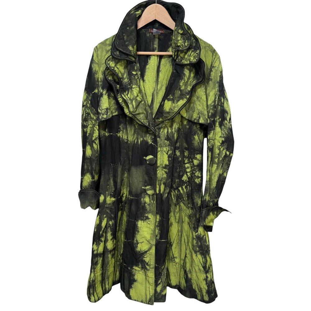 Design Today's Ruffled Collar Flare Tie Dye Jacket Art To Wear Large Green Wire